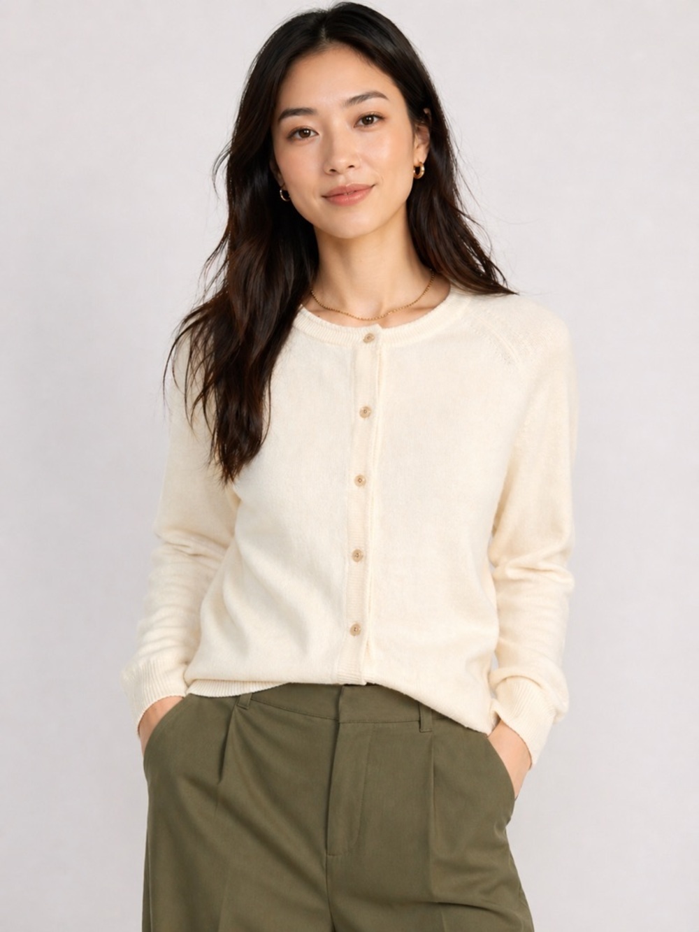 Mercer Street Studio Ivory Button Cardigan Sweater Size L Soft Classic Layer